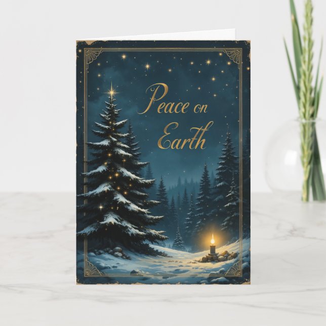 Night Sky Christmas Tree Peace on Earth Elegant  Kort (Framsida)