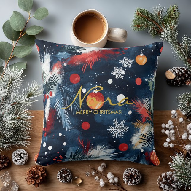 Night Sky Holiday Pine and Ornament Design Kudde (Skapare uppladdad)
