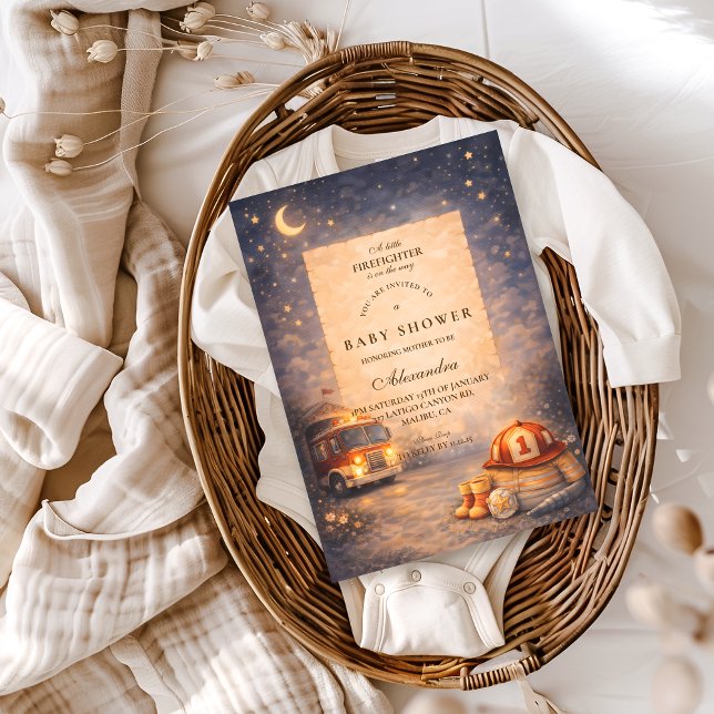 Night Sky Little Firefighter Baby Shower Inbjudningar (Skapare uppladdad)