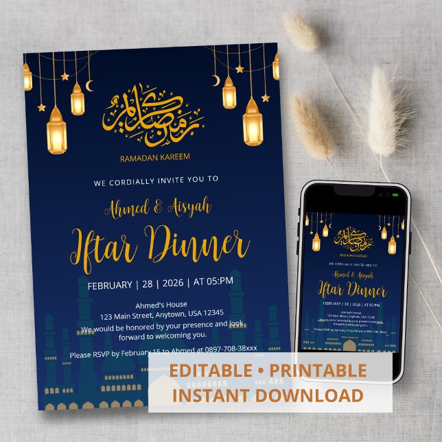 Night Sky Mosque Silhuette Iftar Dinner Inbjudningar (Skapare uppladdad)