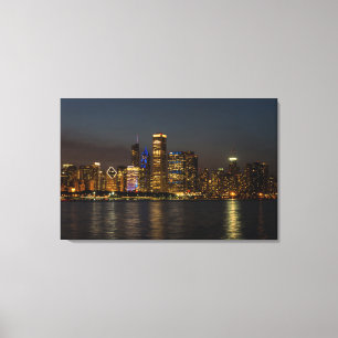 Night Skyline Chicago Pano Canvastryck