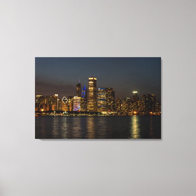 Night Skyline Chicago Pano Canvastryck (Framsida)