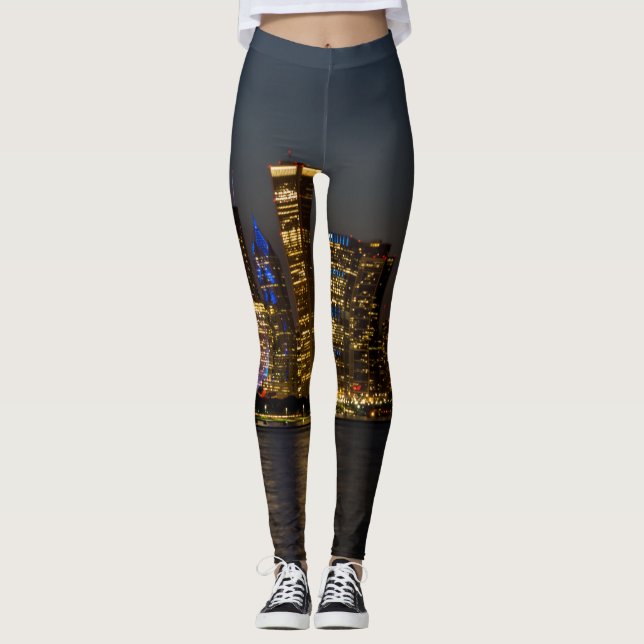Night Skyline Chicago Pano Leggings (Framsida)