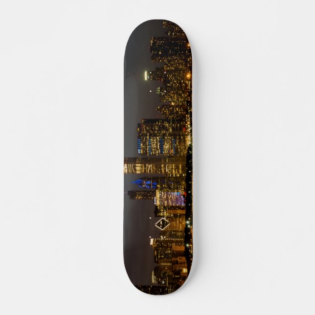 Night Skyline Chicago Pano Old School Skateboard Bräda 21,6 Cm (Framsida)