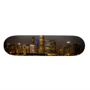 Night Skyline Chicago Pano Old School Skateboard Bräda 21,6 Cm