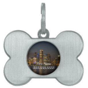 Night Skyline Chicago Pano Pet ID Tag ID-bricka Husdjur