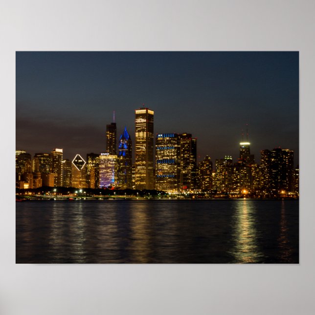 Night Skyline Chicago Pano Poster (Framsidan)