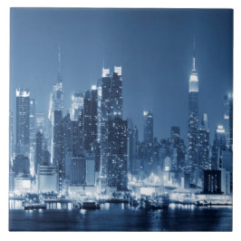 Night Skyline Manhattan Panoramic View Kakelplatta
