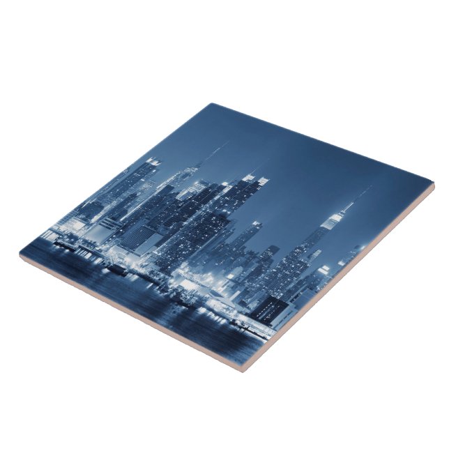 Night Skyline Manhattan Panoramic View Kakelplatta (Sidan)