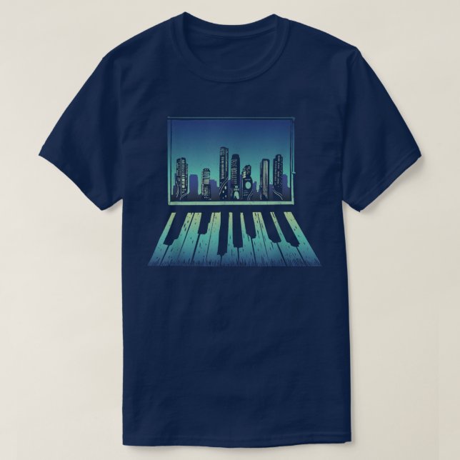 Night Skyline Piano  T Shirt (Design framsida)