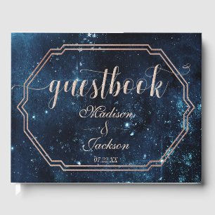 Night Star Himlar Celestial Galaxy Bröllop Monogra Gästböcker