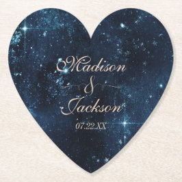Night Star Himlar Celestial Galaxy Bröllop Monogra Underlägg Papper