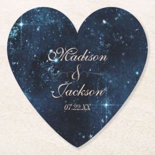 Night Star Himlar Celestial Galaxy Bröllop Monogra Underlägg Papper