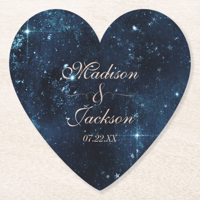 Night Star Himlar Celestial Galaxy Bröllop Monogra Underlägg Papper (Framsida)
