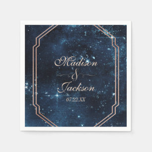 Night Star Himlar Celestial Galaxy Monogram Bröllo Pappersservett