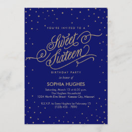 Night Stars Blue & Guld Sweet sixteen Party Inbjudningar