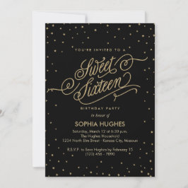 Night Stars Guld & Black Sweet sixteen Party Inbjudningar
