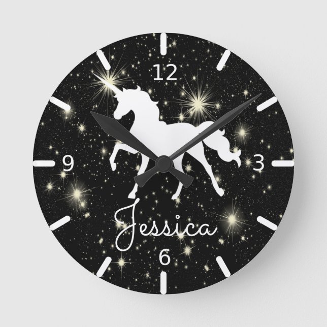 Night Stars Personlig Unicorn Rund Klocka (Framsida)