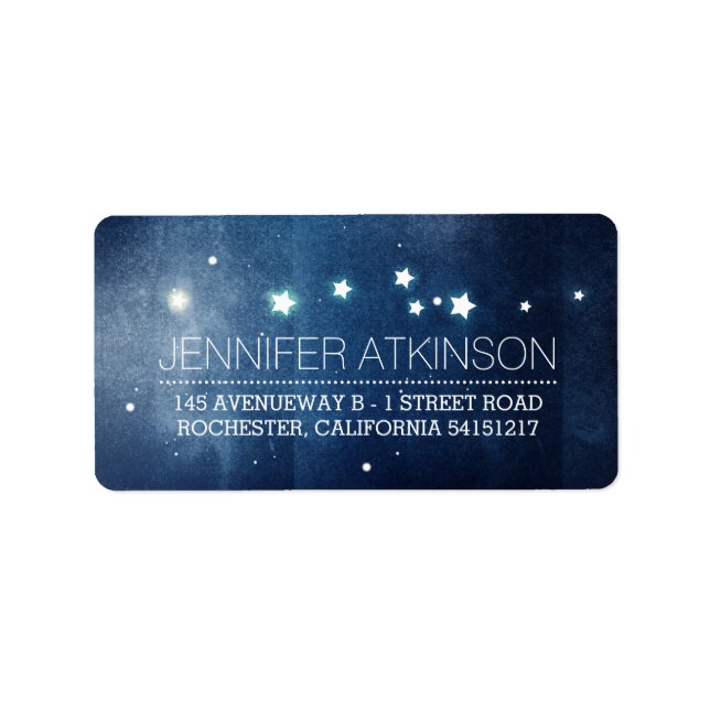 Night Stars Romantic Navy Adressetikett (Framsidan)