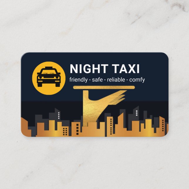 Night Taxi Cab Service City Silhouette  Visitkort (Framsida)