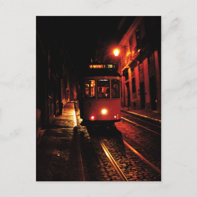 Night Tram i Lissabon Vykort (Framsida)