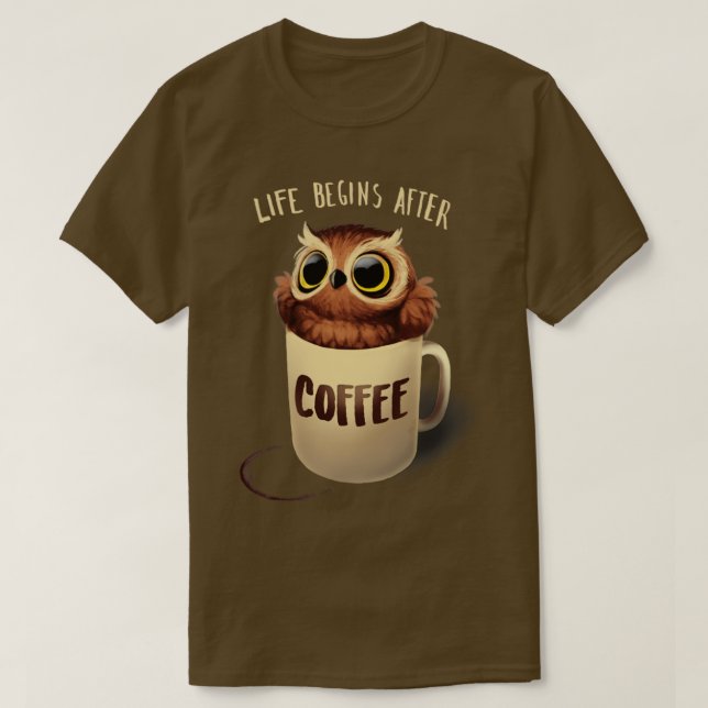 Night Uggla Fluffy Cute Bird Morgonkaffe T Shirt (Design framsida)