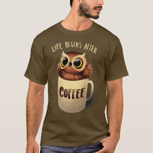 Night Uggla Fluffy Cute Bird Morgonkaffe T Shirt