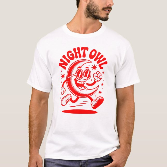 Night Uggla Måne T Shirt (Framsida)
