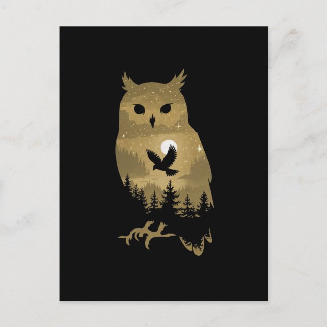 Night Uggla Silhouette Vykort (Framsida)