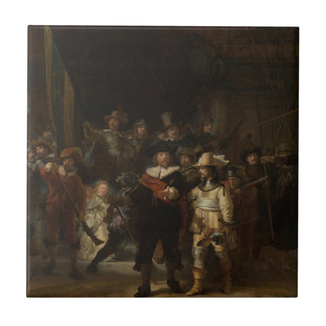 Night Watch Rembrandt Baroque-mästerverk Kakelplatta (Framsidan)