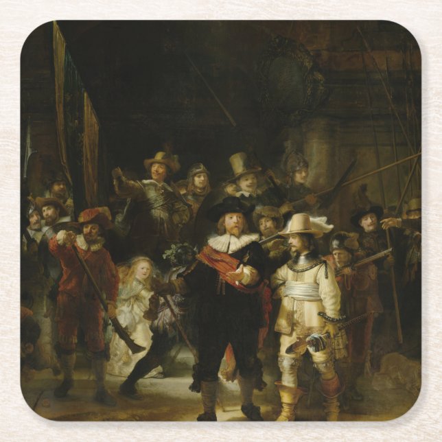 Night Watch, Rembrandt van Rijn Underlägg Papper Kvadrat (Framsidan)