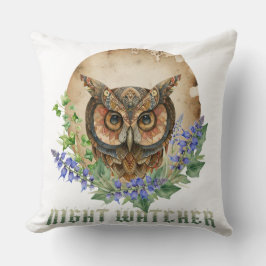Night Watcher Boho Owl Illustration Kudde