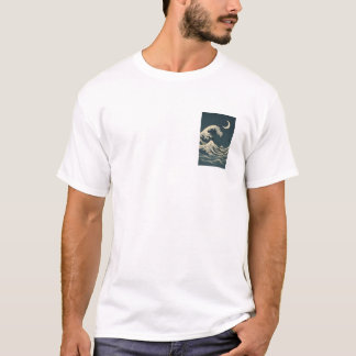 Night Wave & Måne - Japanska Stil Ocean Aesthetic T Shirt