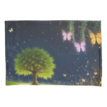 Night Willow Träd w/butterflies and fireflies