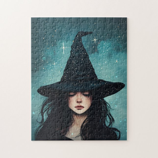Night Witch Starry Night Illustration Pussel (Vertikal)