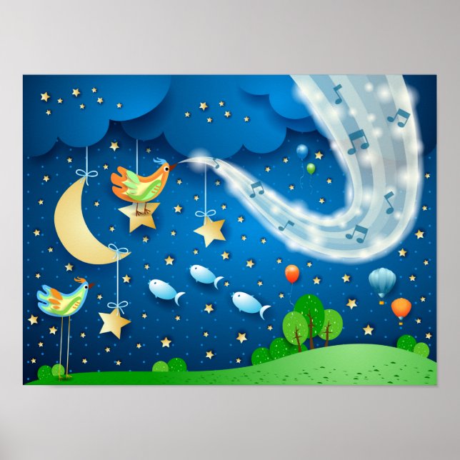 Night with music and birds poster (Framsidan)