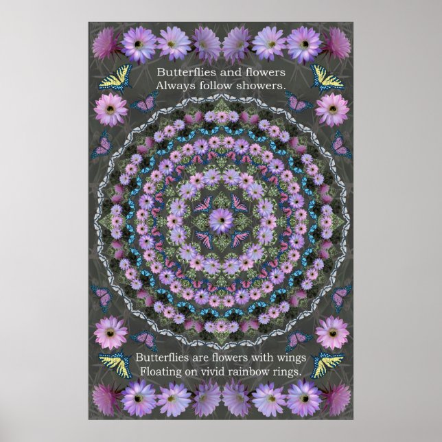Nightblooming Mandala med Butterflies Poster (Framsidan)