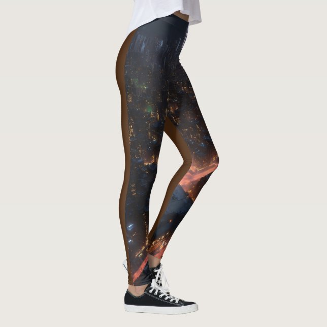 "Nightfall Elegance: Gotham City Skyline tryckt Leggings (Höger)