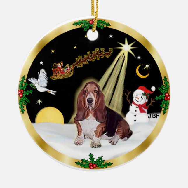 NightFlight- Basset Hound Julgransprydnad Keramik (Framsidan)