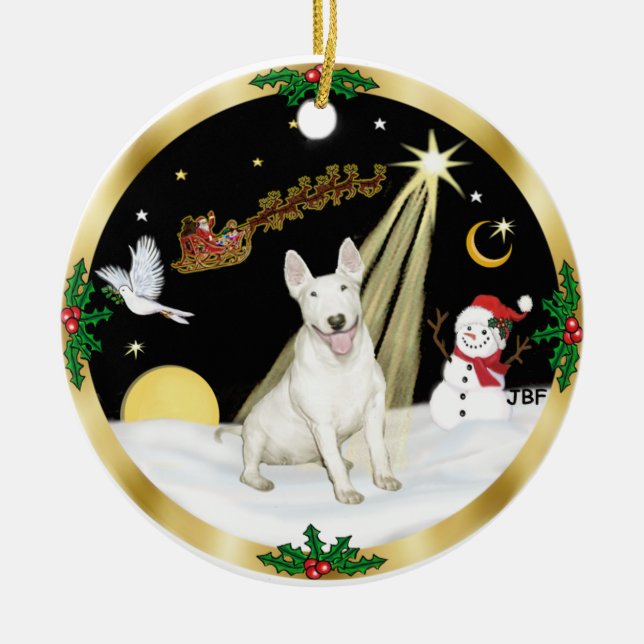 NightFlight-  Bullterrier Julgransprydnad Keramik (Framsidan)