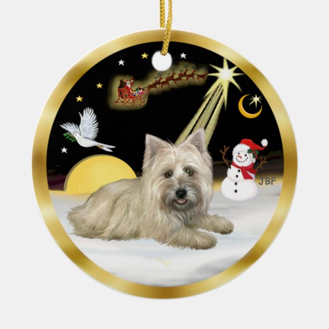 NightFlight-  Cairn Terrier Julgransprydnad Keramik (Framsidan)