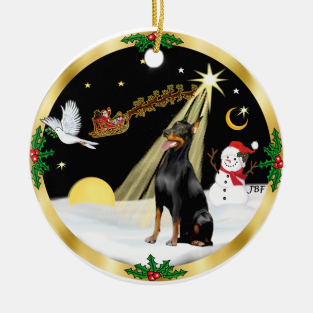 NightFlight- Dobermann Pinscher Julgransprydnad Keramik (Framsidan)