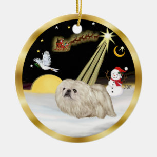 NightFlight- White Pekingese Julgransprydnad Keramik