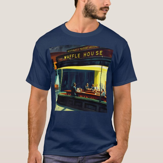 Nighthawks at the Waffle House Retro Parody Art gi T Shirt (Framsida)