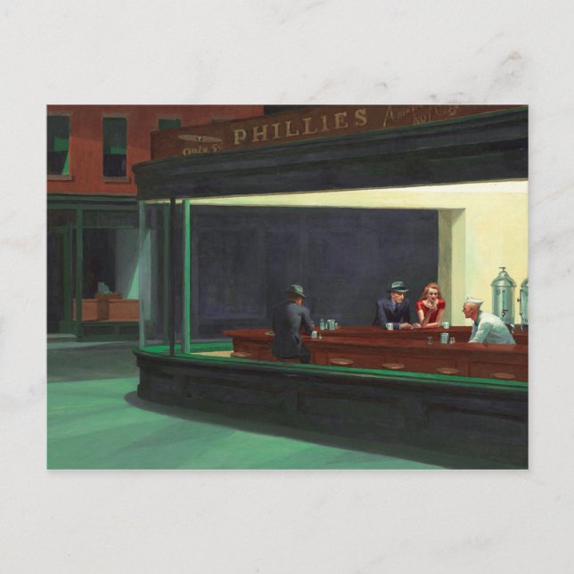 Nighthawks ~ Edward Hopper 1942 Vykort (Framsida)