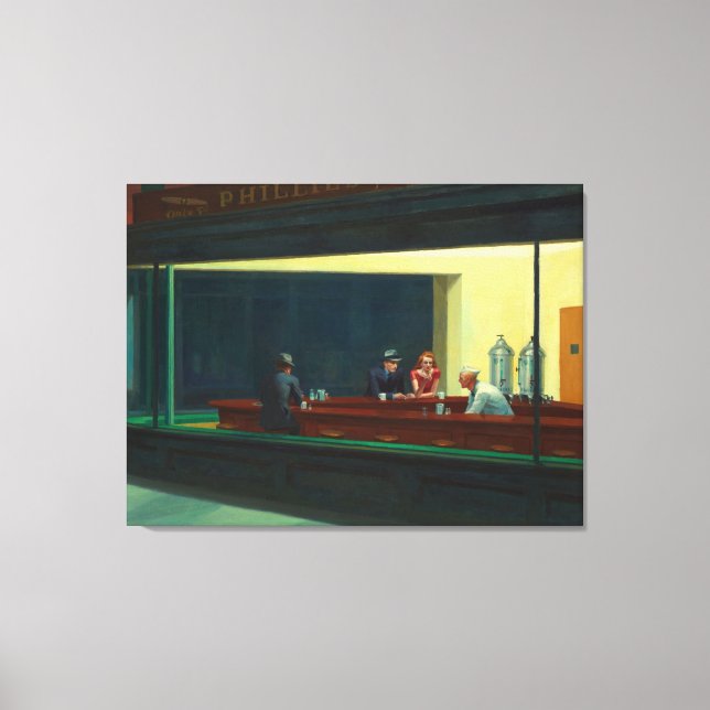 Nighthawks-målning av Edward Hopper  Canvastryck (Framsida)