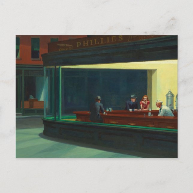 Nighthawks-målning av Edward Hopper  Helg Vykort (Framsida)