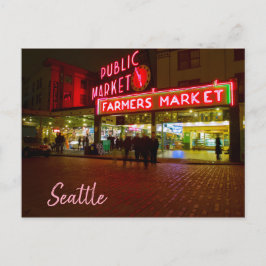 Nightime Scene Seattle Public Market Vykort