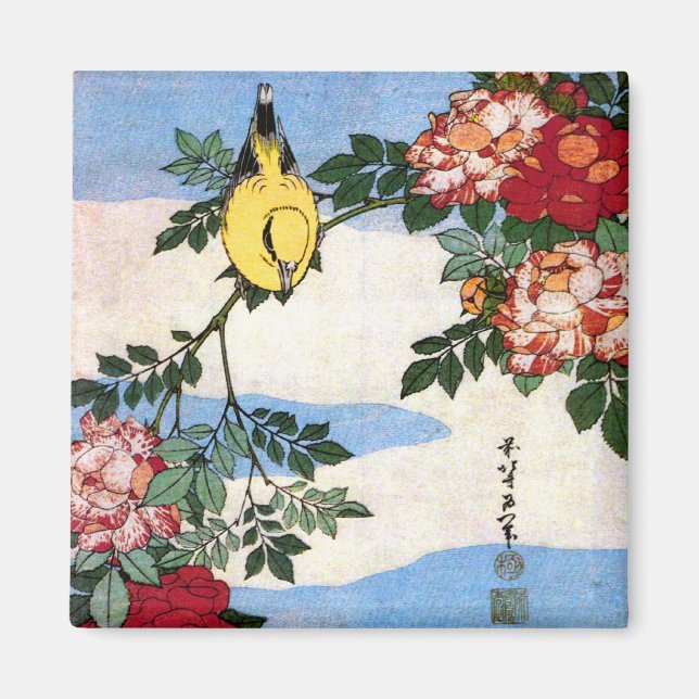 Nightingale & Ro Hokusai Japansk finkonst Magnet (Framsidan)