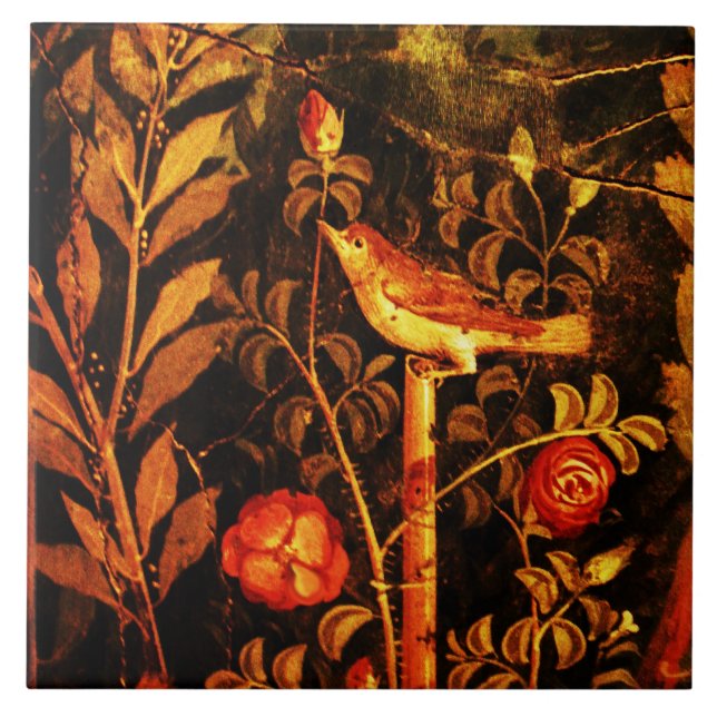 NIGHTINGALE WITH RO, Red Black Gult Pompeii Kakelplatta (Framsidan)